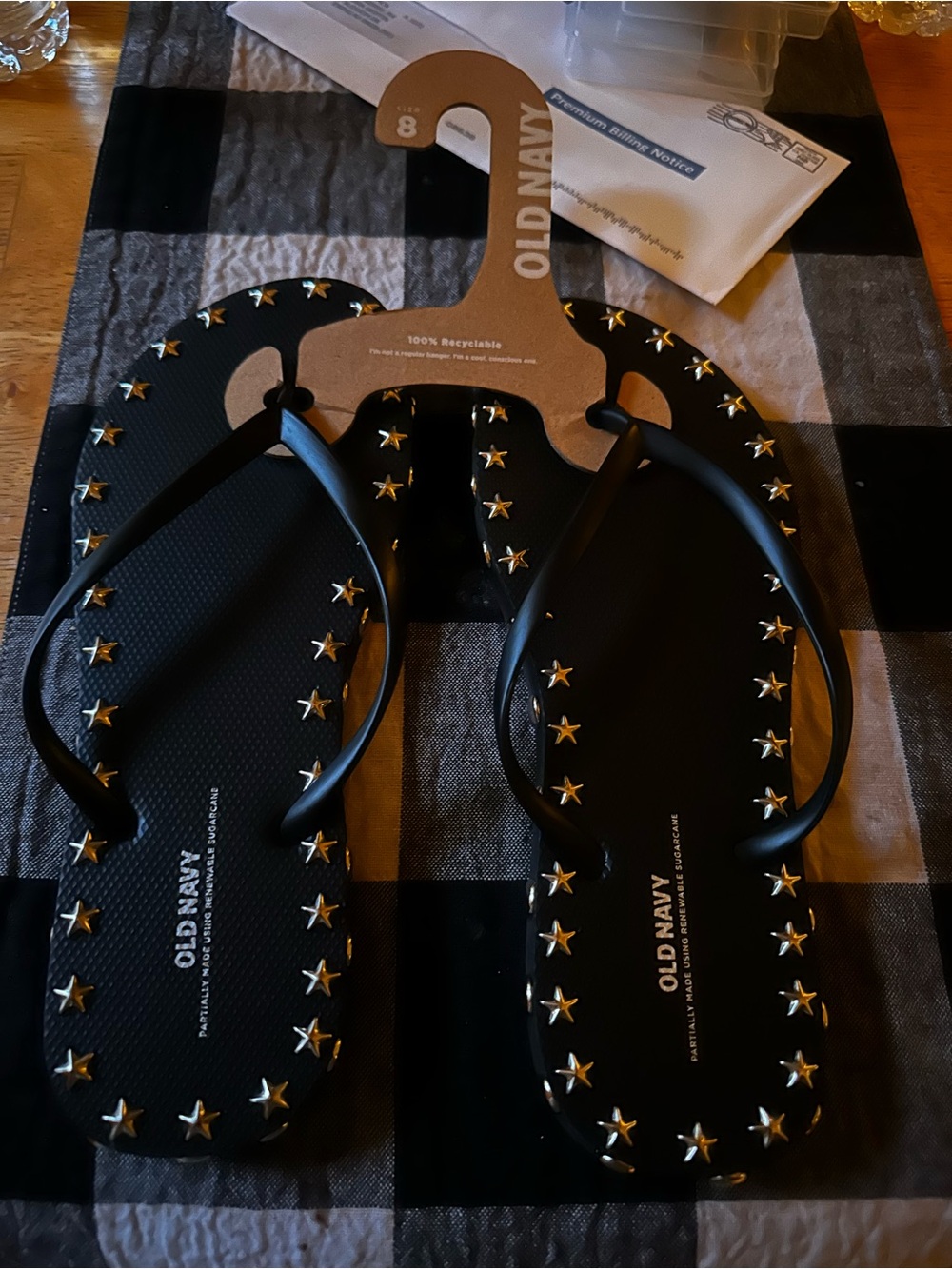 Old Navy Black Flip Flops with Gold Star Studs - Women's